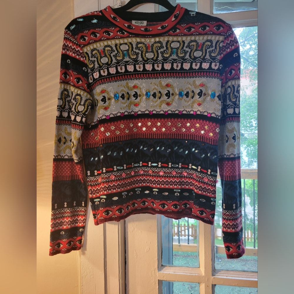 Kenzo Sweater, Size M, Eye Print, Jewels